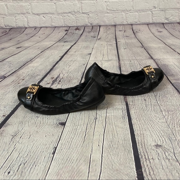 Tory Burch Black and Gold Ambrose Ballet Flats 7 - Picture 6 of 12